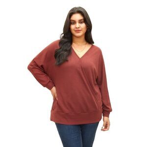 NEW Bloomchic Solid Waffle Knit Wrap Long Sleeve T-shirt Russet 3X